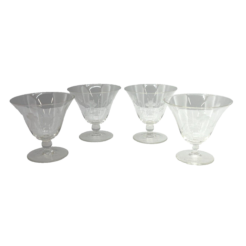 Set of 4 Short Stem Clear Glass Wine Champagne Coupe or Sherbet Glass